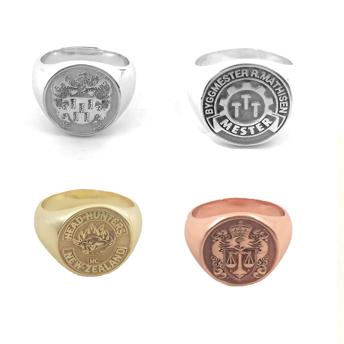 Mens Signet Ring - Anel superior redondo gravado personalizado 17mm,