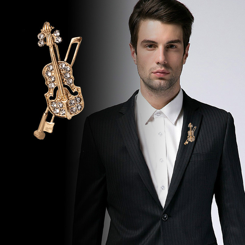 Vintage Brooch Pin - Broche de violino de cristal, joias,