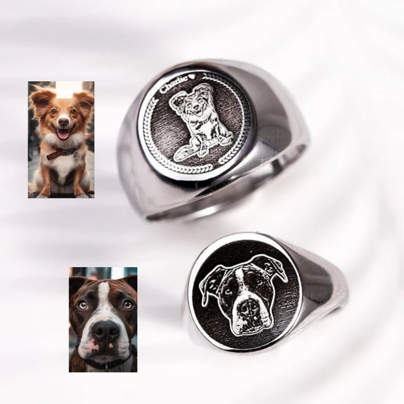 Mens Signet Ring - Anel de sinete com foto gravada