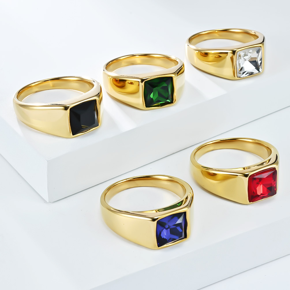 Mens Signet Ring - Anel de sinete de gema quadrada