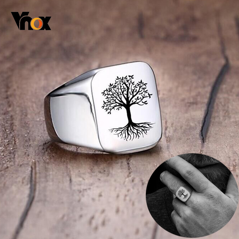 Mens Signet Ring - Vnox rock punk árvore da vida