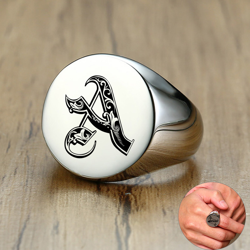 Mens Signet Ring - Vnox-Anéis de carimbo de aço inoxidável
