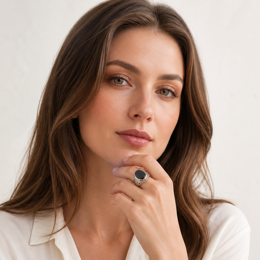 Anel de sinete oval preto esti - Mens Signet Ring avaliação e preço
