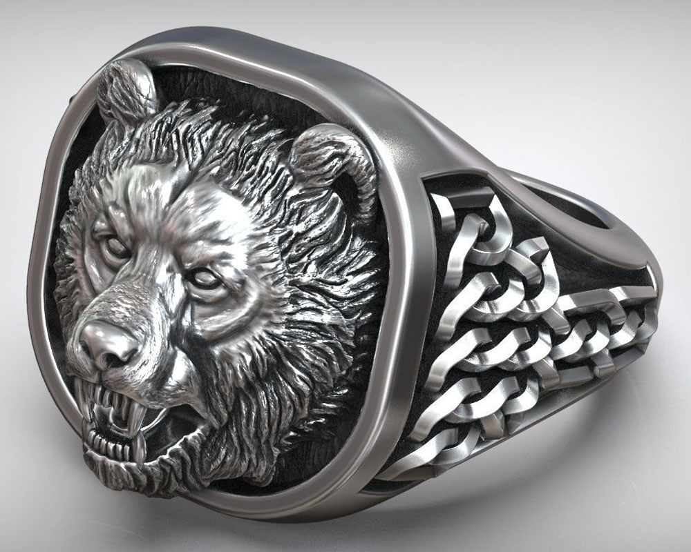 22g Cabeça de Urso Viking Orna - Mens Signet Ring avaliação e preço