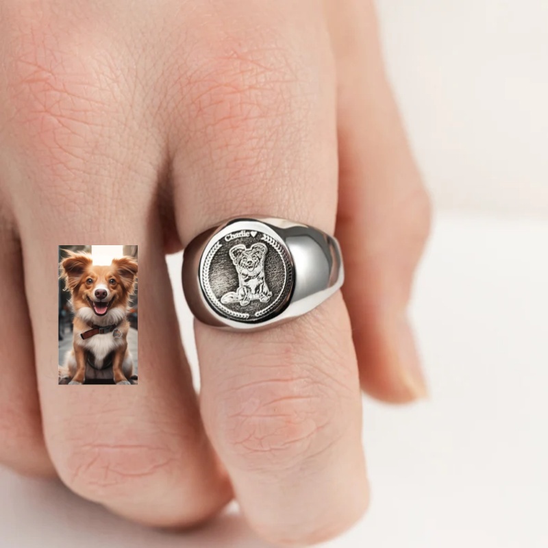 Anel de sinete com foto gravad - Mens Signet Ring avaliação e preço