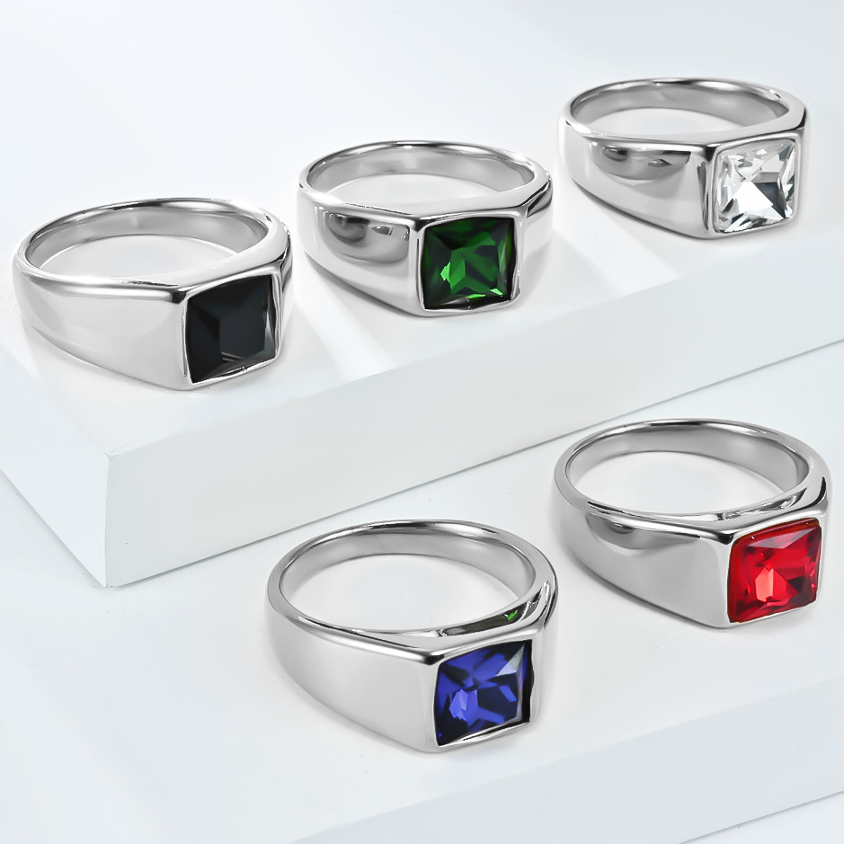 Anel de sinete de gema quadrad - Mens Signet Ring avaliação e preço