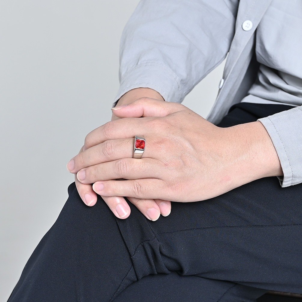 Anel de sinete de gema quadrad - Mens Signet Ring avaliação e preço