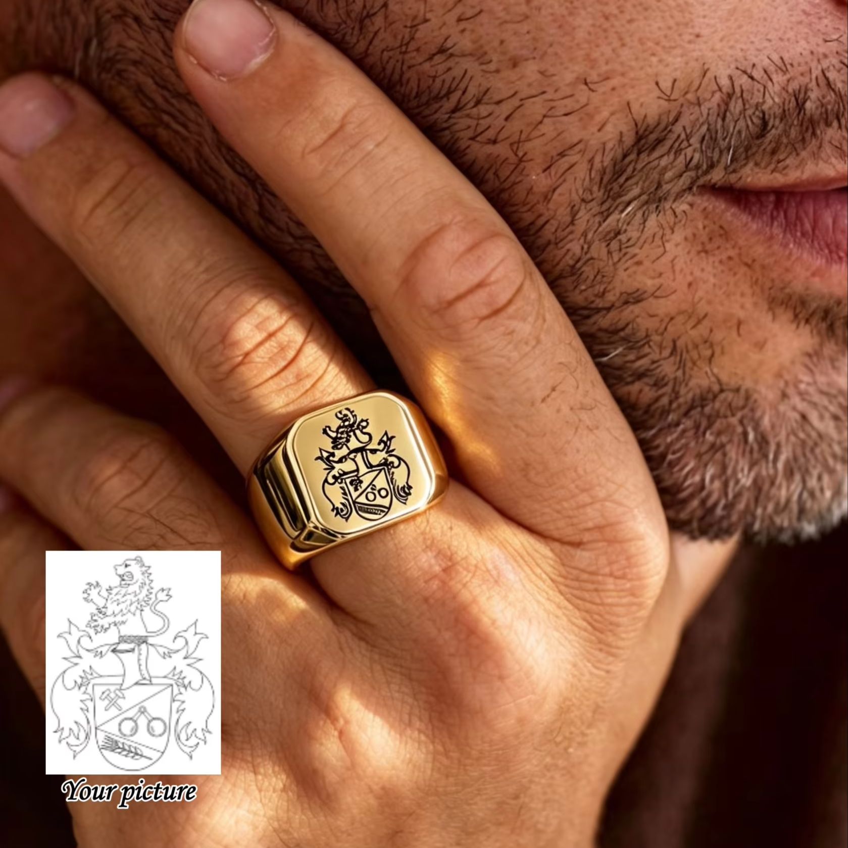 Anel de sinete com brasão de f - Mens Signet Ring avaliação e preço