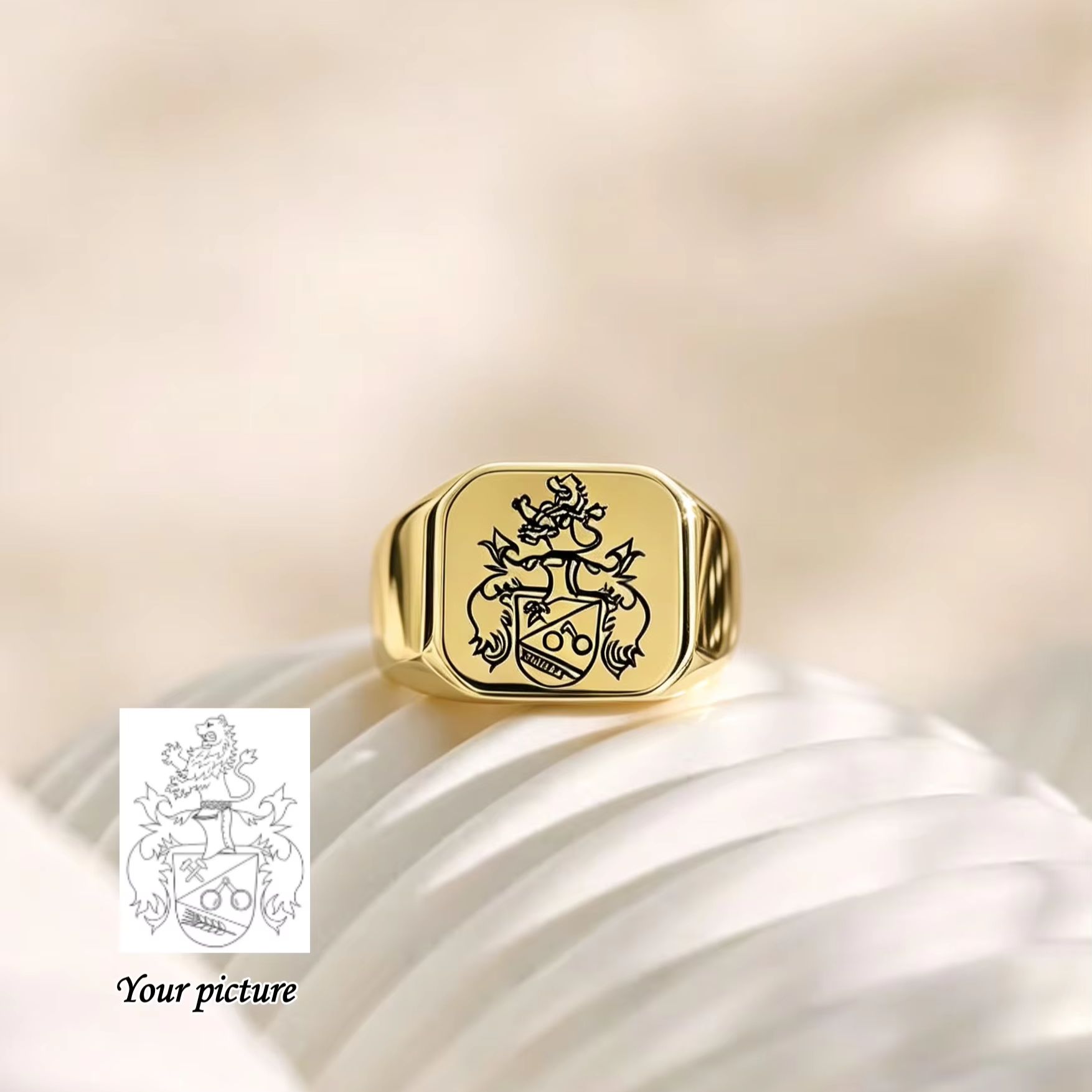 Anel de sinete com brasão de f - Mens Signet Ring avaliação e preço