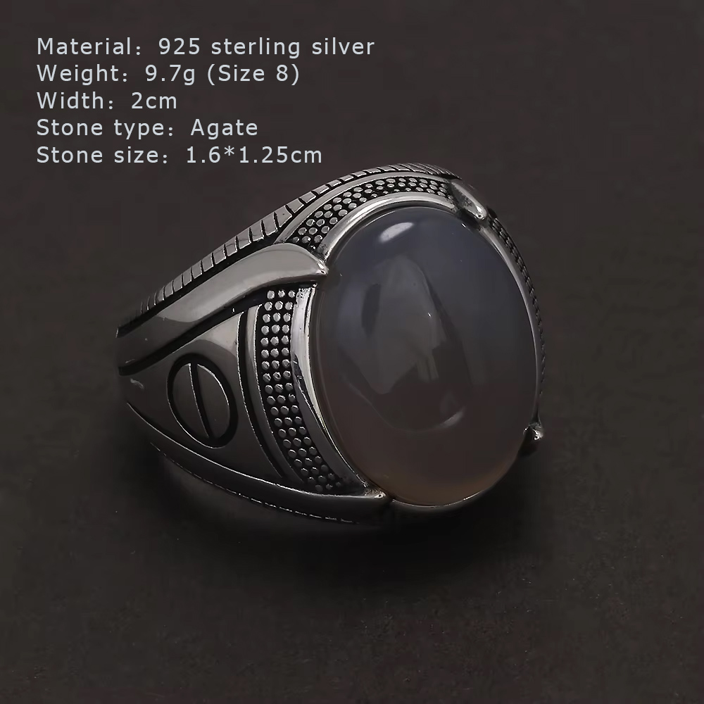 S925 prata esterlina ágata ane - Mens Signet Ring avaliação e preço