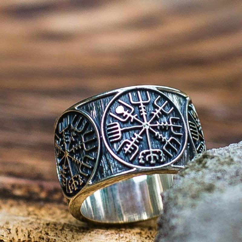 Anel de assinatura de runa vik - Mens Signet Ring avaliação e preço