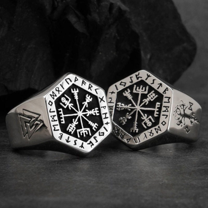 Anel de assinatura de runa vik - Mens Signet Ring avaliação e preço