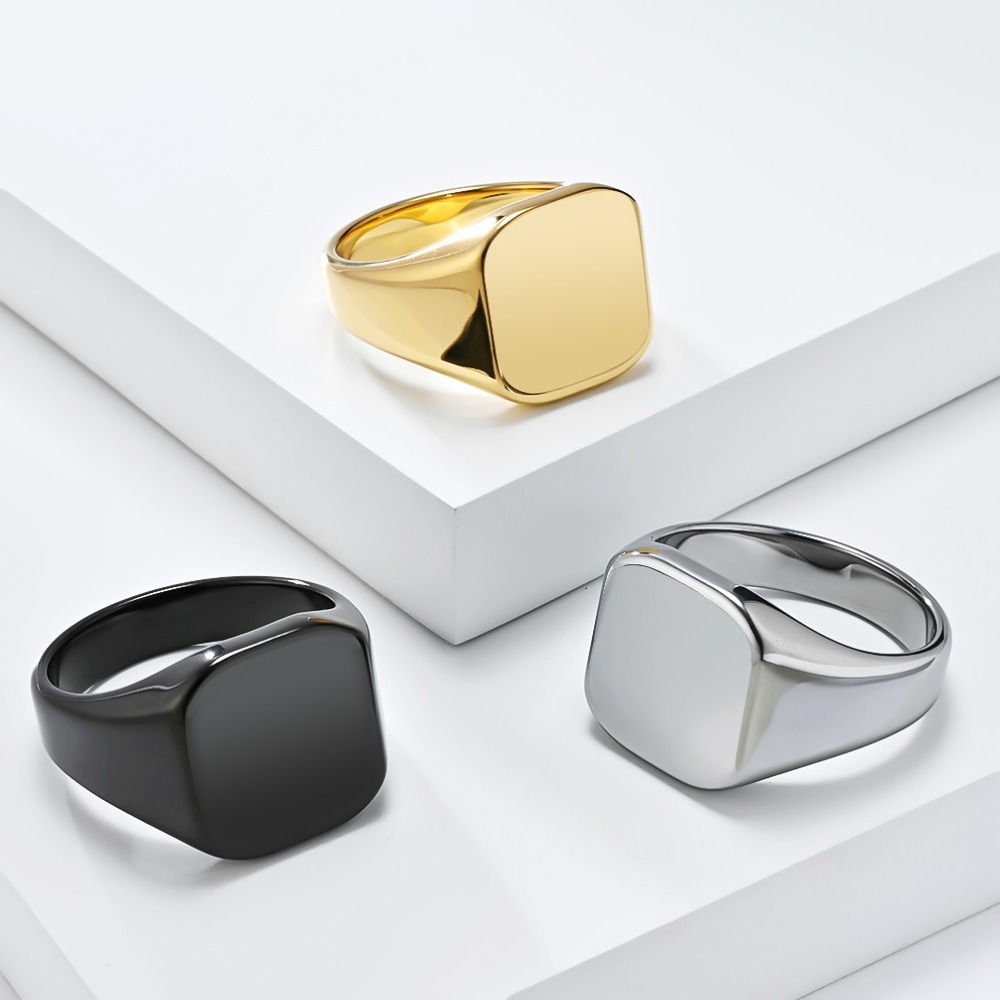 Somen sinete quadrado anel de  - Mens Signet Ring avaliação e preço