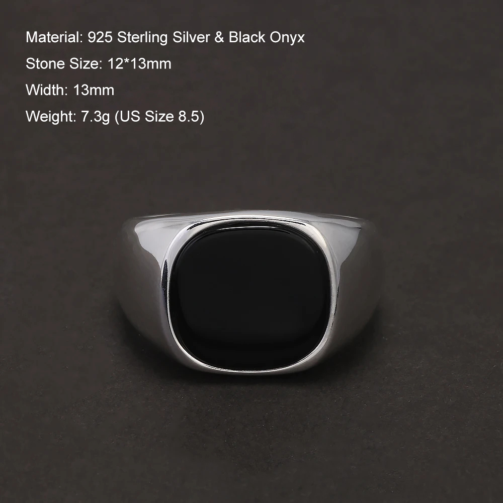 S925 prata esterlina preto ôni - Mens Signet Ring avaliação e preço