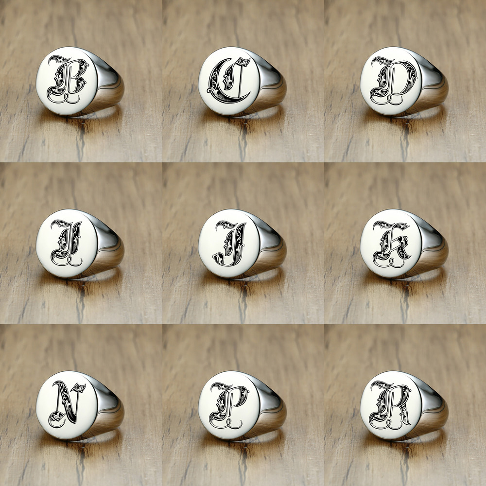 Vnox-Anéis de carimbo de aço i - Mens Signet Ring avaliação e preço